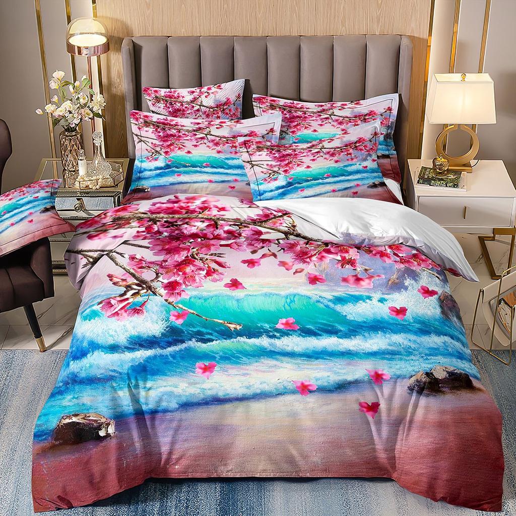 Cherry Blossom Bedding Set 3D Japanese Scenery Art Duvet Cover Set Single Double Twin King Size Teens Adults Mountain Exotic Art