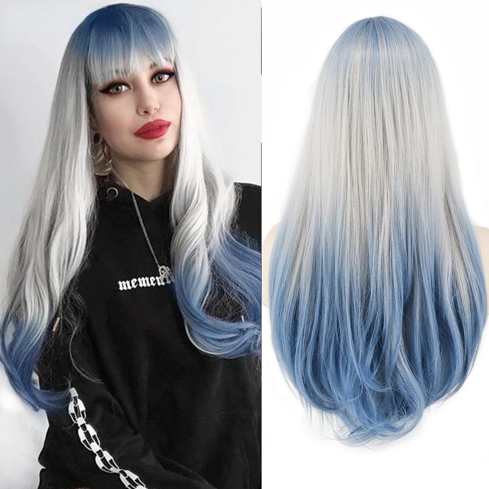 MERISIHAIR Женский длинный прямой серебряный парик с челкой, черный, серебристый, коричневый, цвет омбре, парик из синтетического волокна для женщин