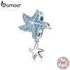 Genuine 925 Sterling Silver Blue CZ Starfish Pendant Charm Fit Original Bracelet DIY Jewelry