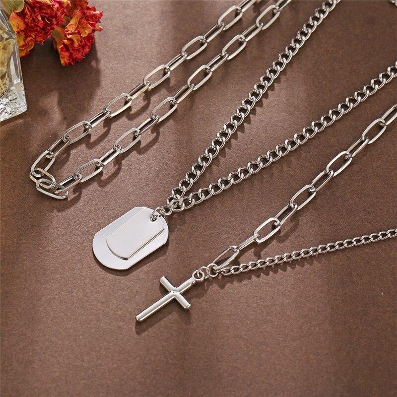 17 км винтажное многослойное серебряное ожерелье с бирками в форме карты и крестом для женщин и девочек, модная цепочка, ожерелья, ювелирные изделия, подарки