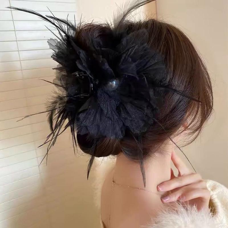 2024 Peony Feather Tassel Hairpin: Fluffy Hair Volume Boost Shark Clip