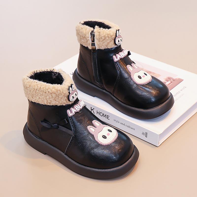 [Kids Cartoon Fleece Lined Ankle Boots Winter Warm Cotton Boots for Girls Toddler Martin Boots with Thick Sole]