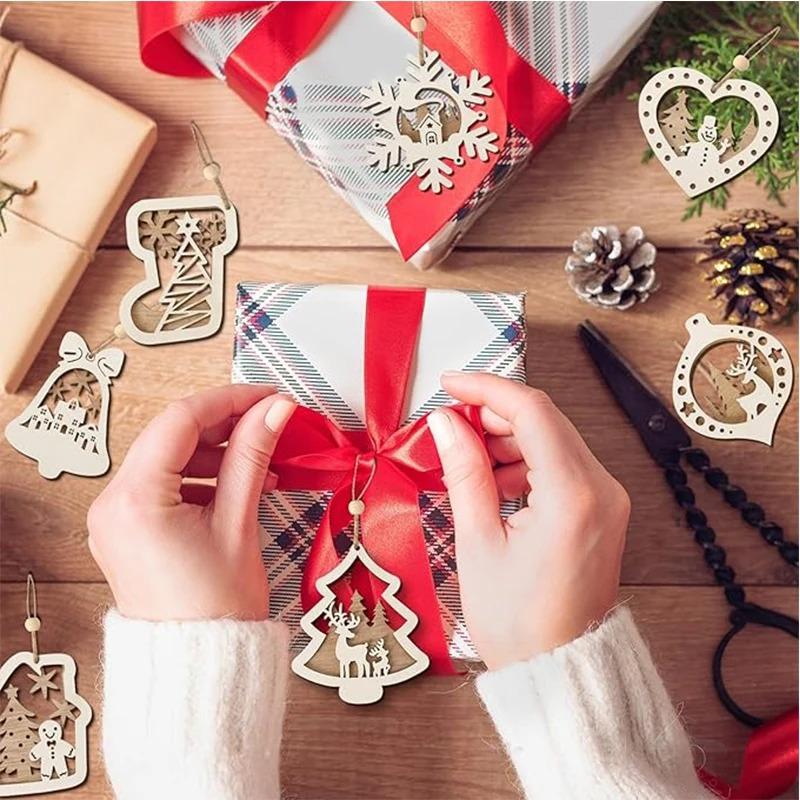 10CM 3D Wooden Five-Pointed Star Bell Pendant Christmas Tree Hanging Decoration for Home Decor Party Happy New Year 2026 Navidad