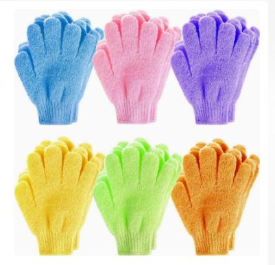 Nylon Exfoliating Gloves - 5 Finger Bath for Body Scrubbing - Gentle Loofah for Deep Cleansing