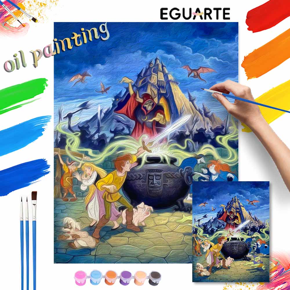 Disney Oil Painting Kit, Black Cauldron Fantasy Art Hand Painting Canvas DIY Home Decor