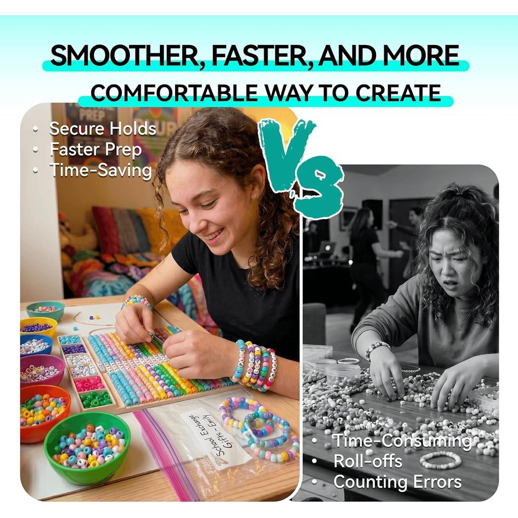 Pony Beads Fast Stringing Tray for 6×9mm Pony 6×6mm Letter Beads | Bead Bracelet Making Board Tray with 3 Beading Needles Storage Tube
