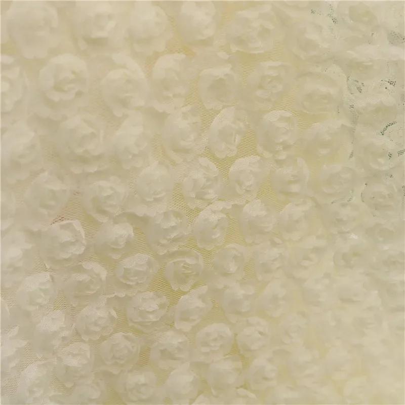 1Yard Three-Dimensional Rose Petal Embroidery Fabric 130cm Width DIY Costume Dress Birthday Party Decrotation Embroidery Fabric