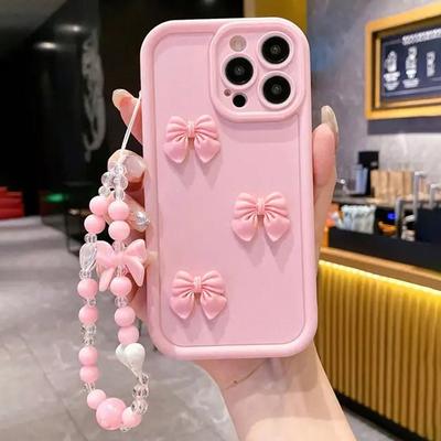 Милый 3D силиконовый чехол с бантиком для iPhone 11 12 13 14 15 16 17 Pro Max 16E X XS XR 7 8 Plus с бантиком, шнурком, подвесной веревкой, крышка