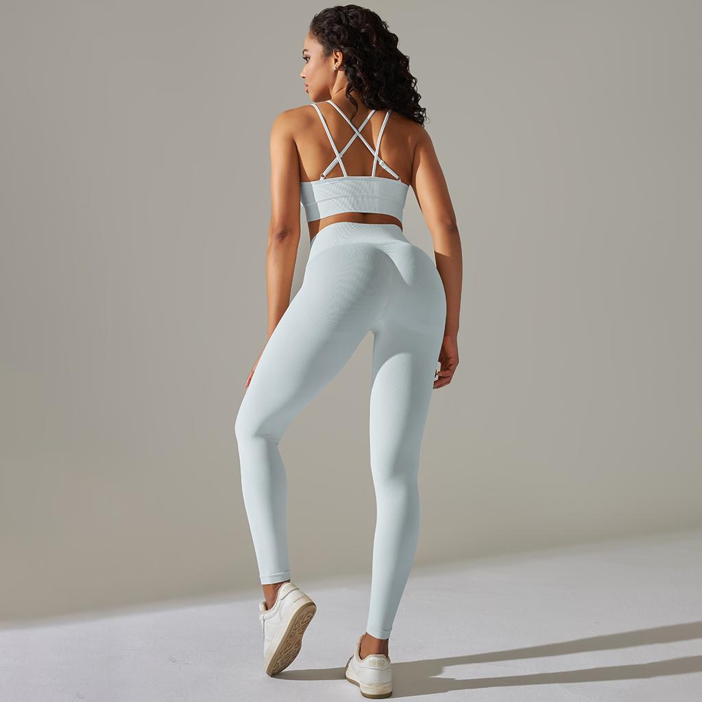 New seamless solid color high elastic sports bra underwear yoga suit running fitness two-piece set