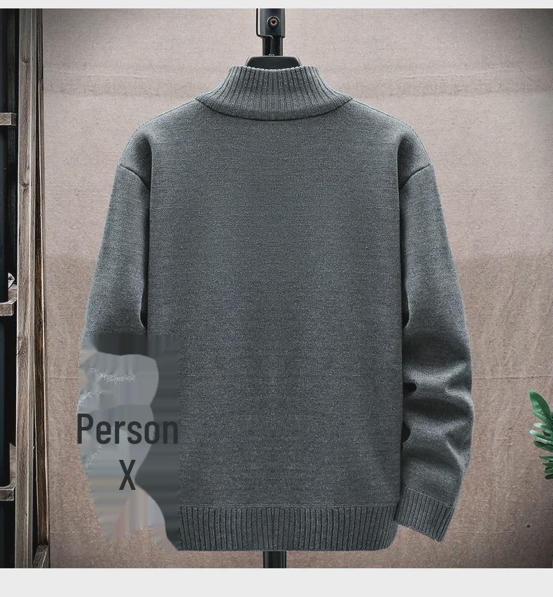 Мужской вязаный кардиган 2023 года на бархатной подкладке: Теплая куртка с принтом, длинными рукавами и воротником-стойкой для осени/зимы.