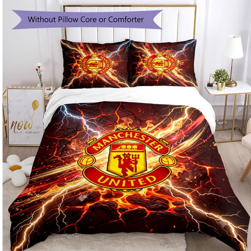 Manchester United Pattern Printed 3PCS Bedding Set Soft Skin-Friendly Washable Duvet Cover & Pillowcases Set All Season Bedroom