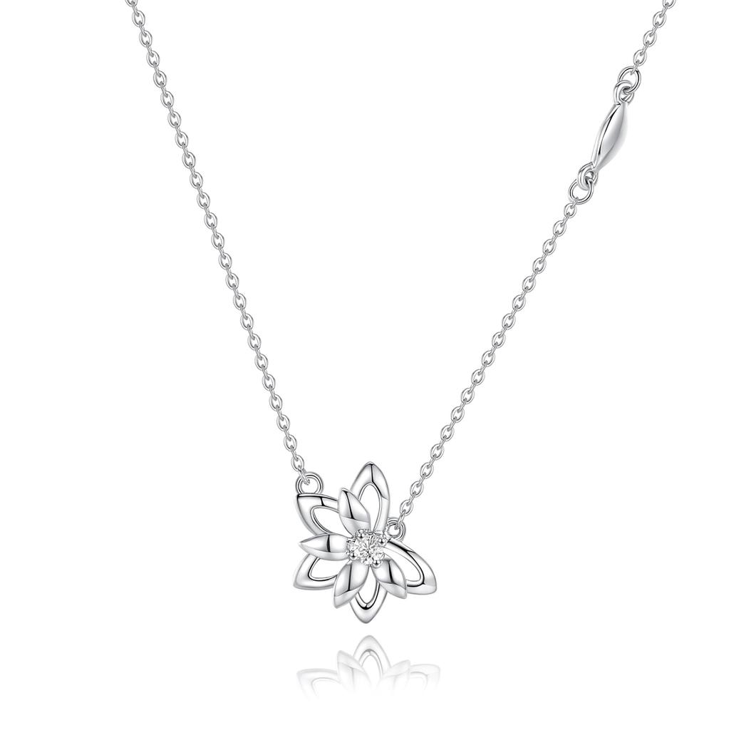 Necklace Diamond Platinum Lab Grown Diamond Lotus Pendant Lotus Flower Day Christmas Birthday Anniversary Present Gift Wrapping Included [FANCIME]