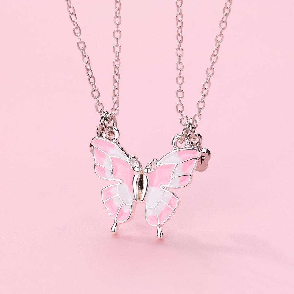 Cartoon Butterfly BFF Necklace Set with Alloy, Drip Oil, Magnet, & Stone Details – Perfect for Kids