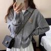 Autumn Winter Streetwear Knitted Cardigan Vintage Cardigan Sweater for Women Embroidery Polo Collar Shirt Loose Winter Coat
