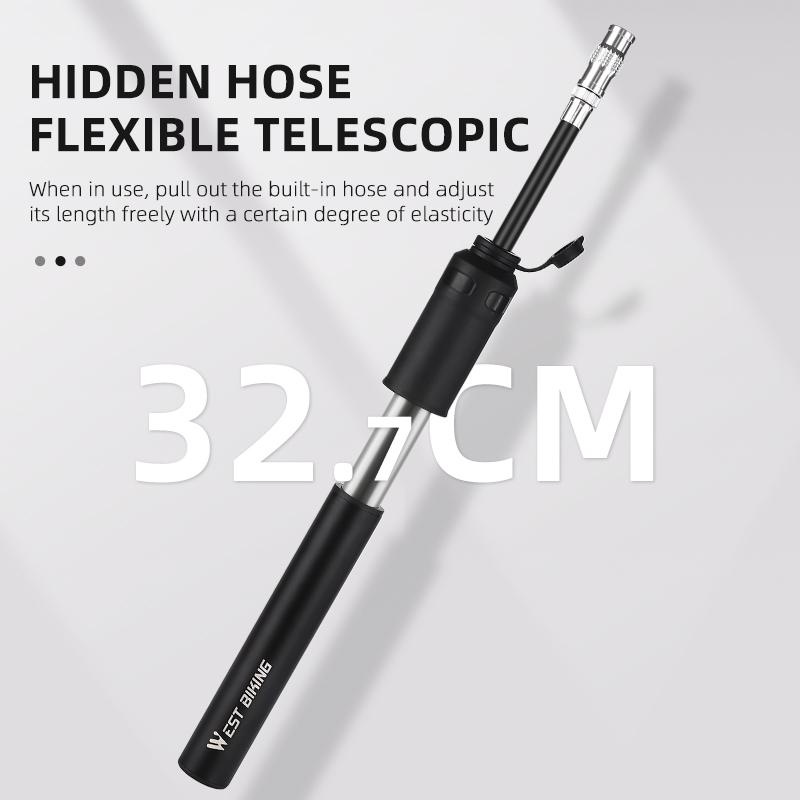 WEST BIKING Мини-портативный велосипедный насос 110 PSI Ручной воздушный насос Накачиватель шин для горного и шоссейного велосипеда С удлинительным шлангом Велосипедные аксессуары