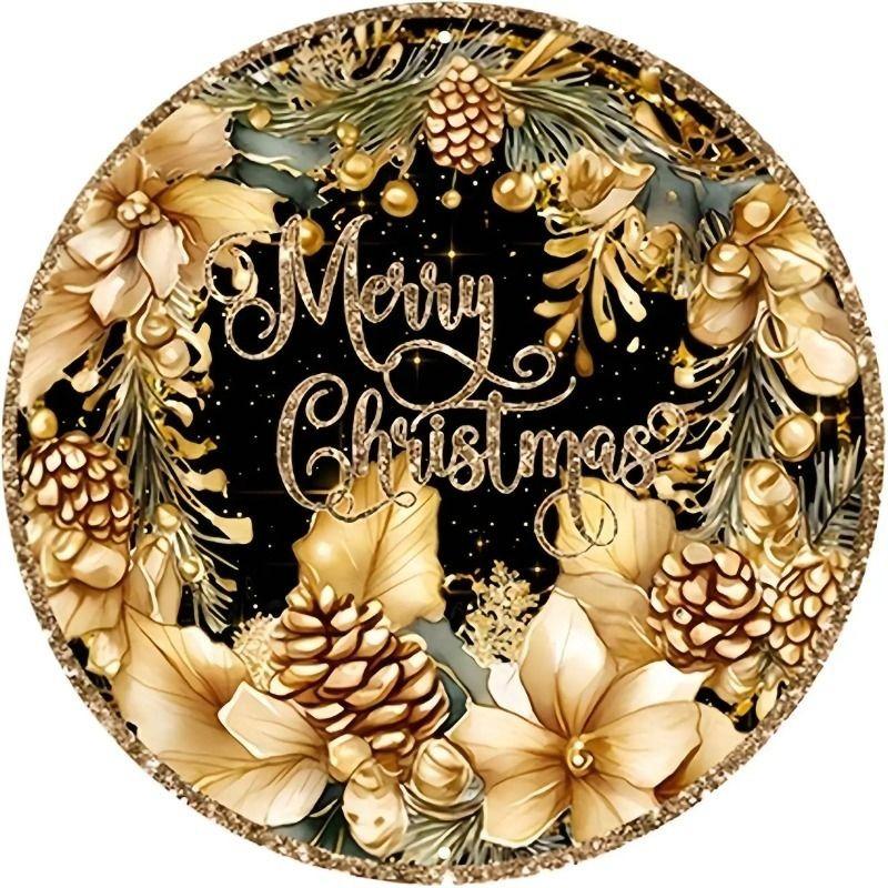 Witch Broom Halloween Sign, Round Aluminum Wall Plaque 20x20cm