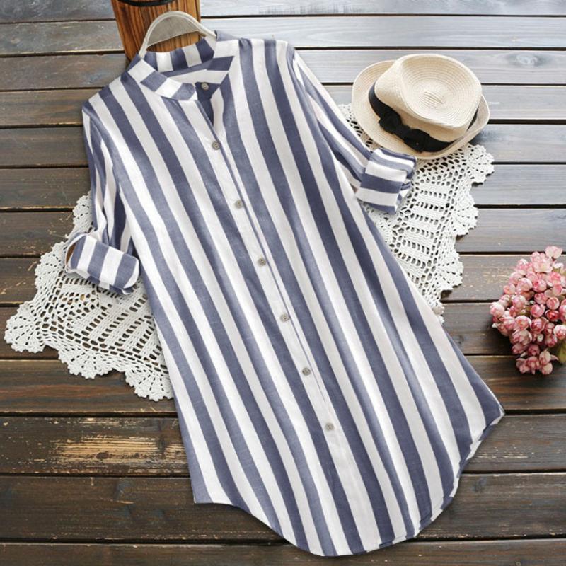 Spring Women's Fashion Striped Long-sleeved Women's Shirt Casual Plus Size Cotton and Linen Women's Shirt