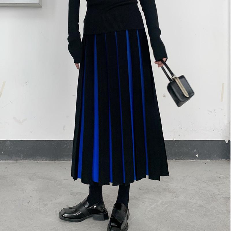 Осенне-зимняя плиссированная шерстяная юбка А-силуэта с высокой талией — юбка-зонтик миди в стиле ретро с цветными блоками для женщин.