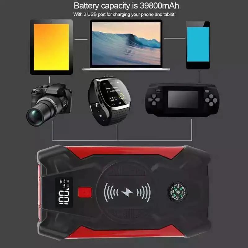 39800mAh Car Jump Starter 1200A LED Display Power Bank Battery Booster 12V Car Battery Charger Starting for Car 4-6L Vehicle