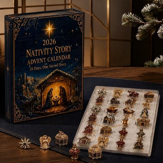 Daily Surprise Countdown Set 2026 Nativity Story Christmas Advent Calendar, 24 Days Calendar Ornaments for Tree with 2D Acrylic Religious Keepsake