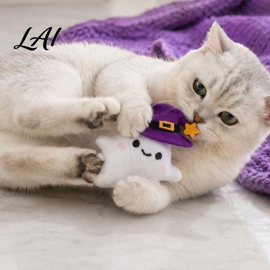 Plush Cat Toy Halloween Theme Toy Soft Ghost Bat Pumpkin Cute Stuffed Chew for Indoor Cats Boredom Relief Holiday Pet Photography Props