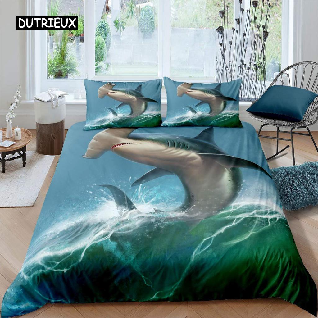 Комплект постельного белья «Акула» Типы комплектов постельного белья с рисунком «Акула» Постельное белье Наволочка Двуспальная кровать «Queen King Size» Комплект постельного белья из полиэстера