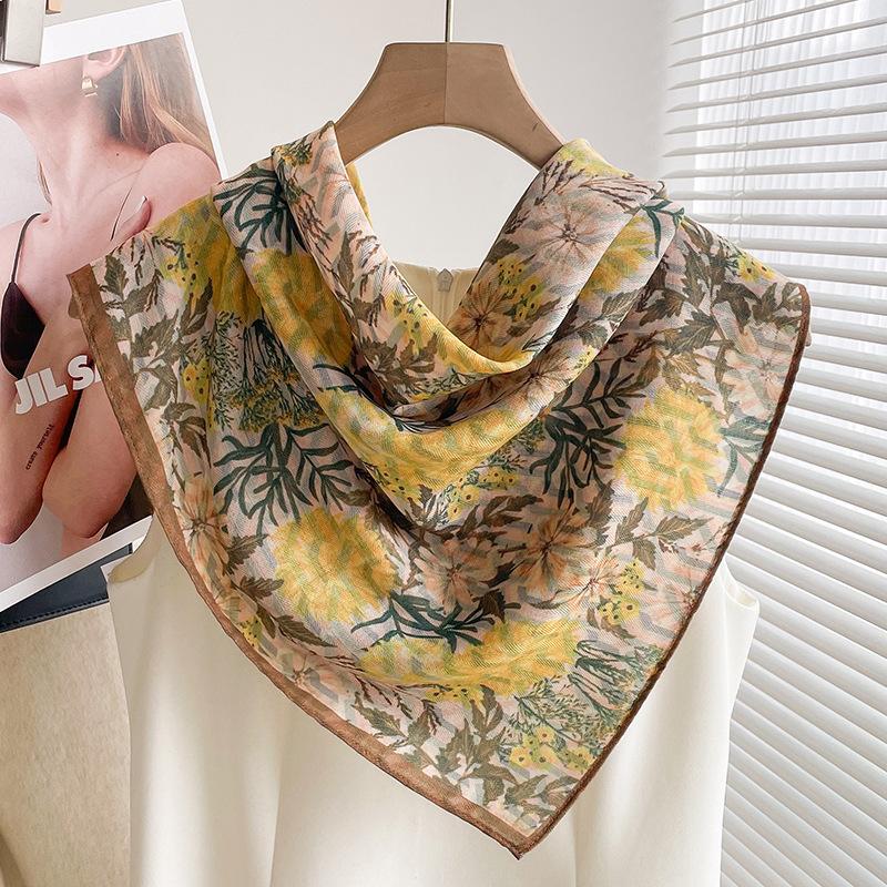 Women S Thin Cotton Linen Pink Rainforest Square Neck Scarf