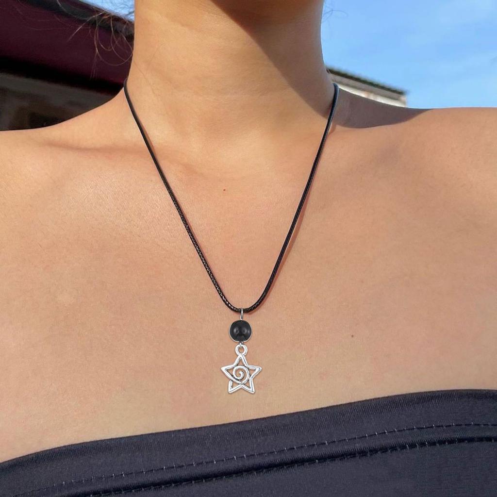 Vintage Swirl Star Pendant Necklace for Women Men Fashion Alloy/Wax Rope Collarbone Chain Aesthetic Jewelry Accessories