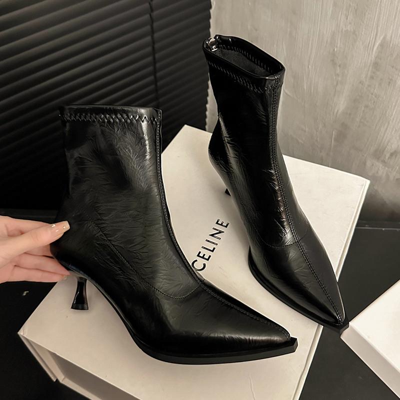 Ботильоны на высоком каблуке женские с острым носком сексуальные кожаные туфли женские зимние туфли Tiend 2024 года туфли-лодочки на шпильке зимние челси Botas De Mujer