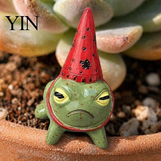 Floral Frog Decoration Miniature Figurine, Little Statue with A Party Garden Fairy Accessories Hat, Decorative Resin Ornament for Outdoor Courtyard