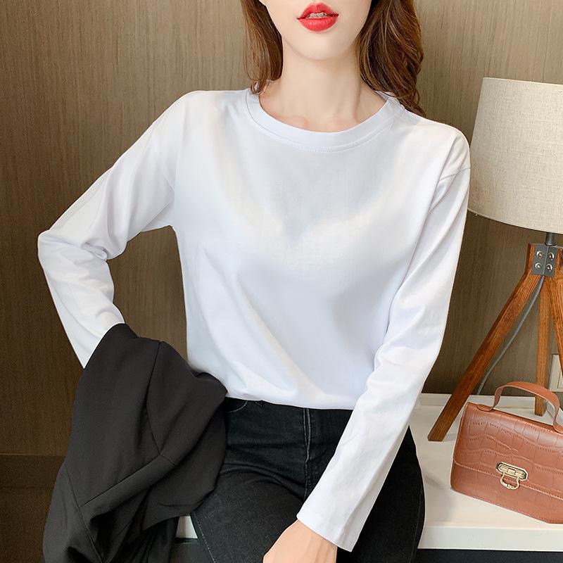 Женская свободная футболка с длинными рукавами из чистого хлопка — новинка сезона весна/осень 2024 г., утягивающий дизайн, закрывающий живот