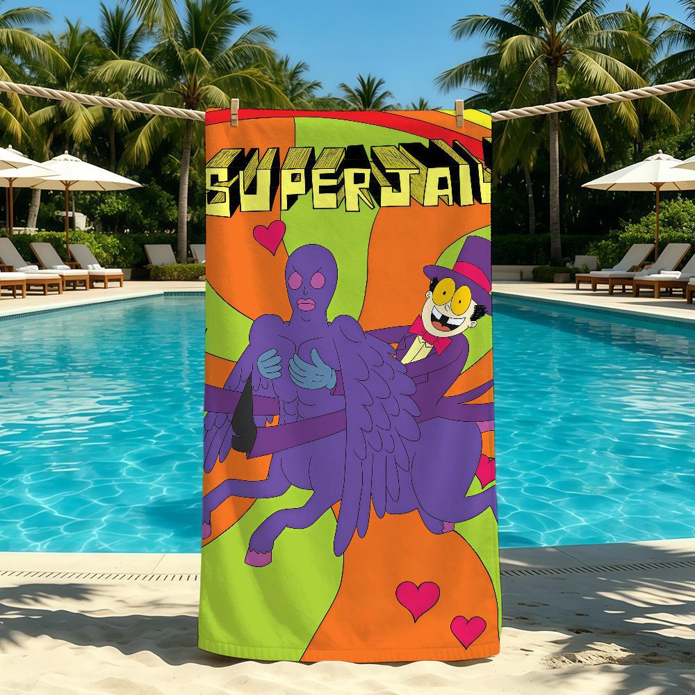 Мультяшное Анимационное Полотенце S-Superjail-ES для Кемпинга на Открытом Воздухе Пляжное Полотенце Супер Впитывающее Быстросохнущее Летнее Полотенце