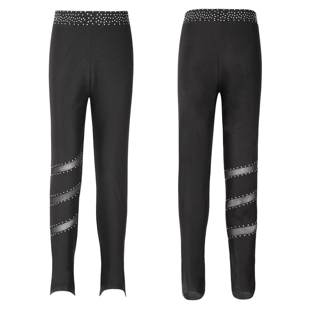 Kids Girls Ice Figure Skating Practice Long Pants Tights Trousers Rhinestones Child Skating Leggings