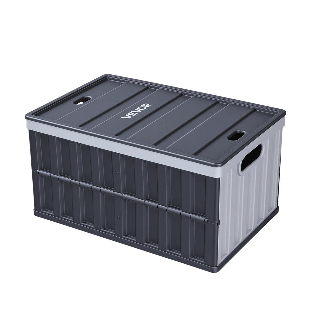 VEVOR Plastic Collapsible Storage Bins with Lids, 65L 3 Packs, Stackable Folding Storage Crates with Handles, Holds 38 kg Per Bin