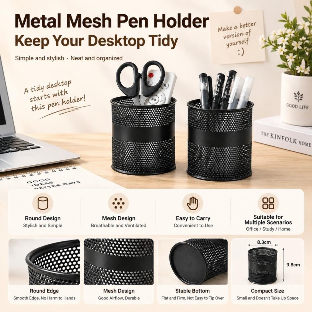 Iron Material Pen Holder Metal Mesh Pen Container Stylish Pencil Cup Office Use