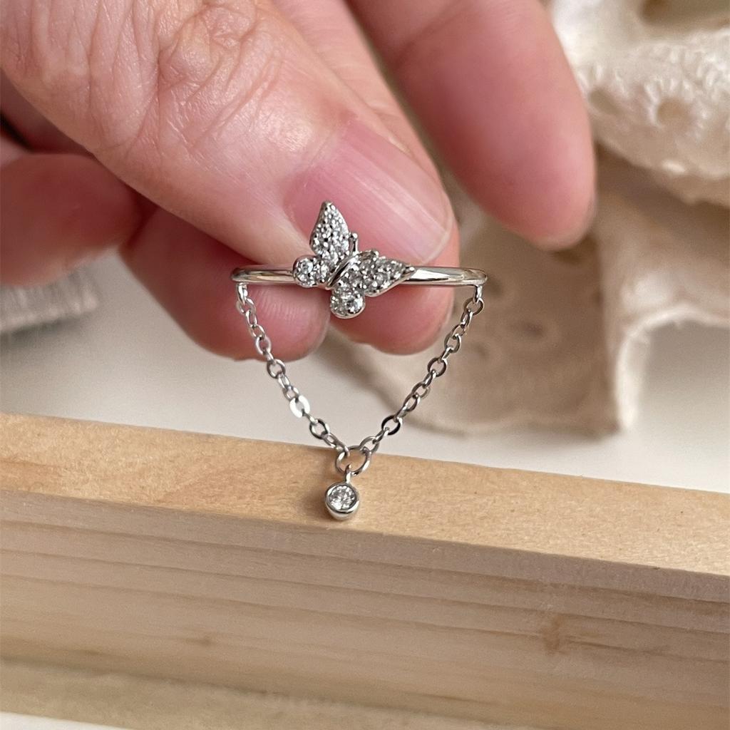 Кольцо с бабочкой из стерлингового серебра 925 пробы, женское, легкое, роскошное, нишевое, цепочное кольцо, изысканное, высокого класса, модное, циркониевое, указательное кольцо