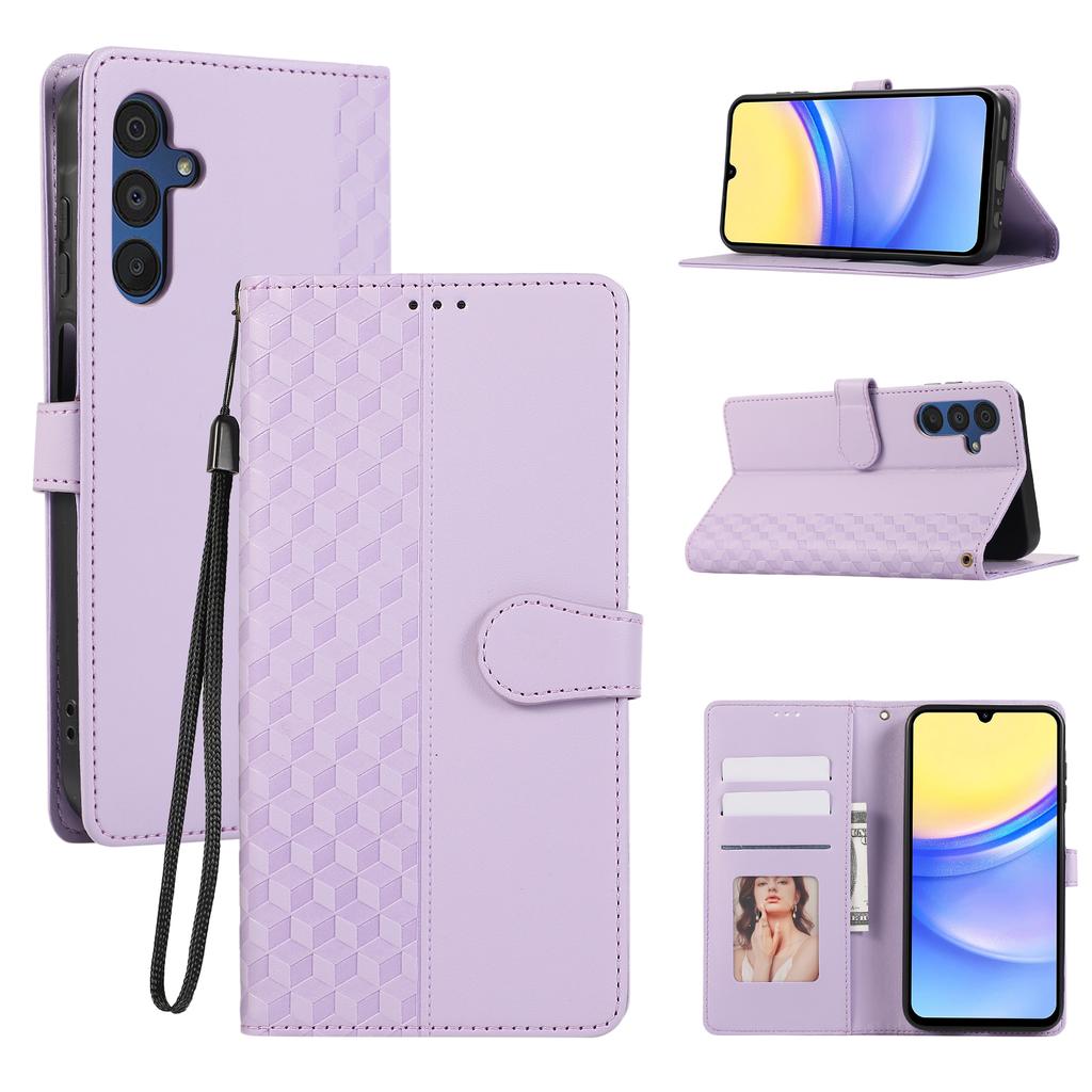 Leather Case For Samsung Galaxy A17/A26 5G/A16 5G/A16 4G 3D Rhombus Grid Imprinted Wallet Phone Cover with Lanyard