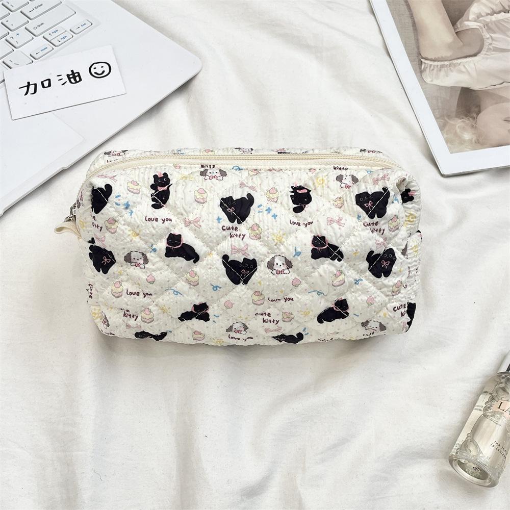Cute Cartoon Women's Cosmetic Bag College Girls Stationery Pencil Case Handbags Quilted Cotton Ladies Makeup Storage Bags Purse