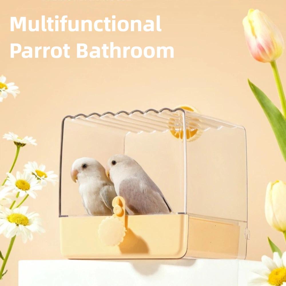 New 2 in 1 Bird Hanging Bathtub Drawer Design Transparent Parrot Feeder Splash Proof Large Capacity Parrot Shower Box Cage Use