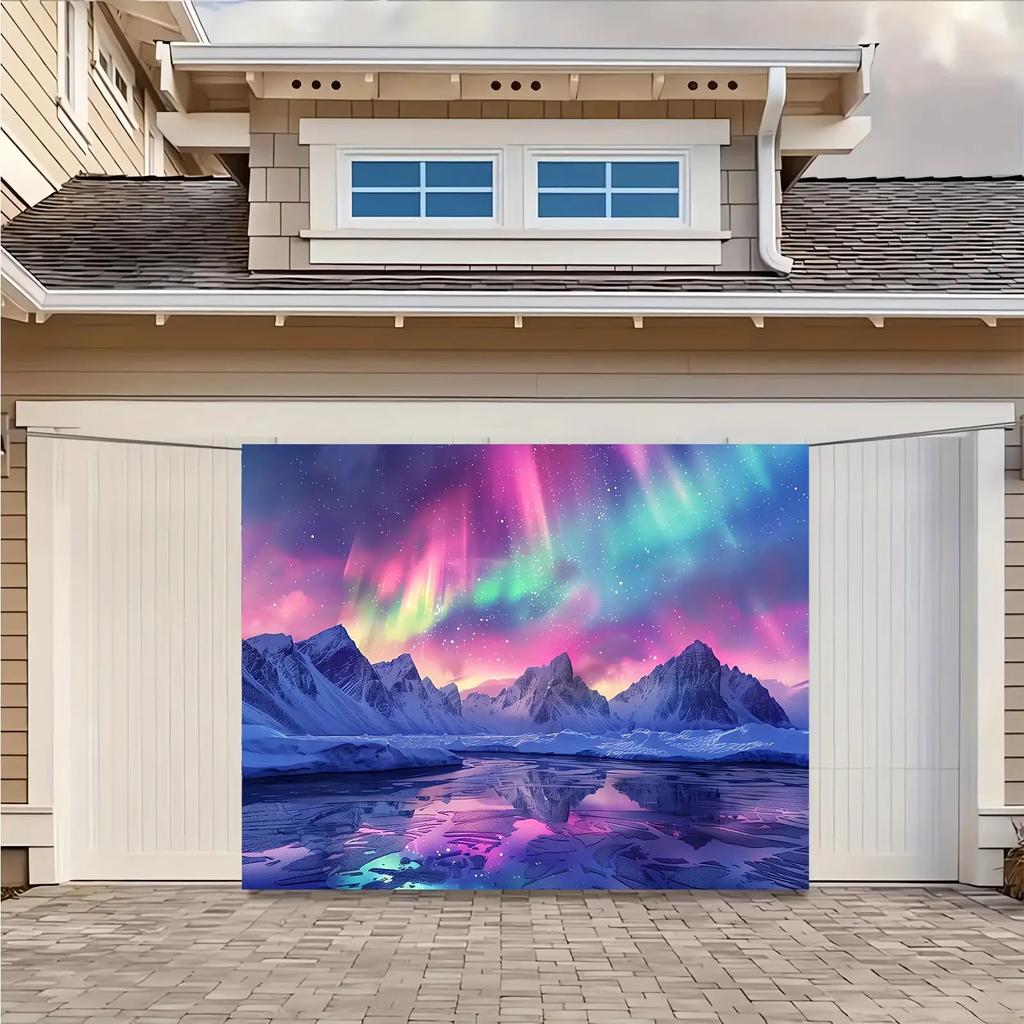2D plane 1 piece of aurora background fabric featuring the theme of aurora borealis and icebergs suitable for parties