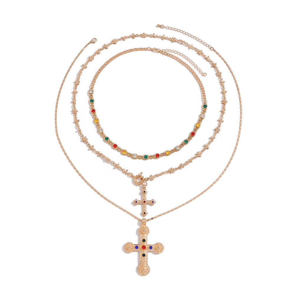 Ingemark Luxury Vintage Rhinestone Chain Imitation Pearl Chain Necklace for Women Punk Cross Pendant Choker Christian Jewelry