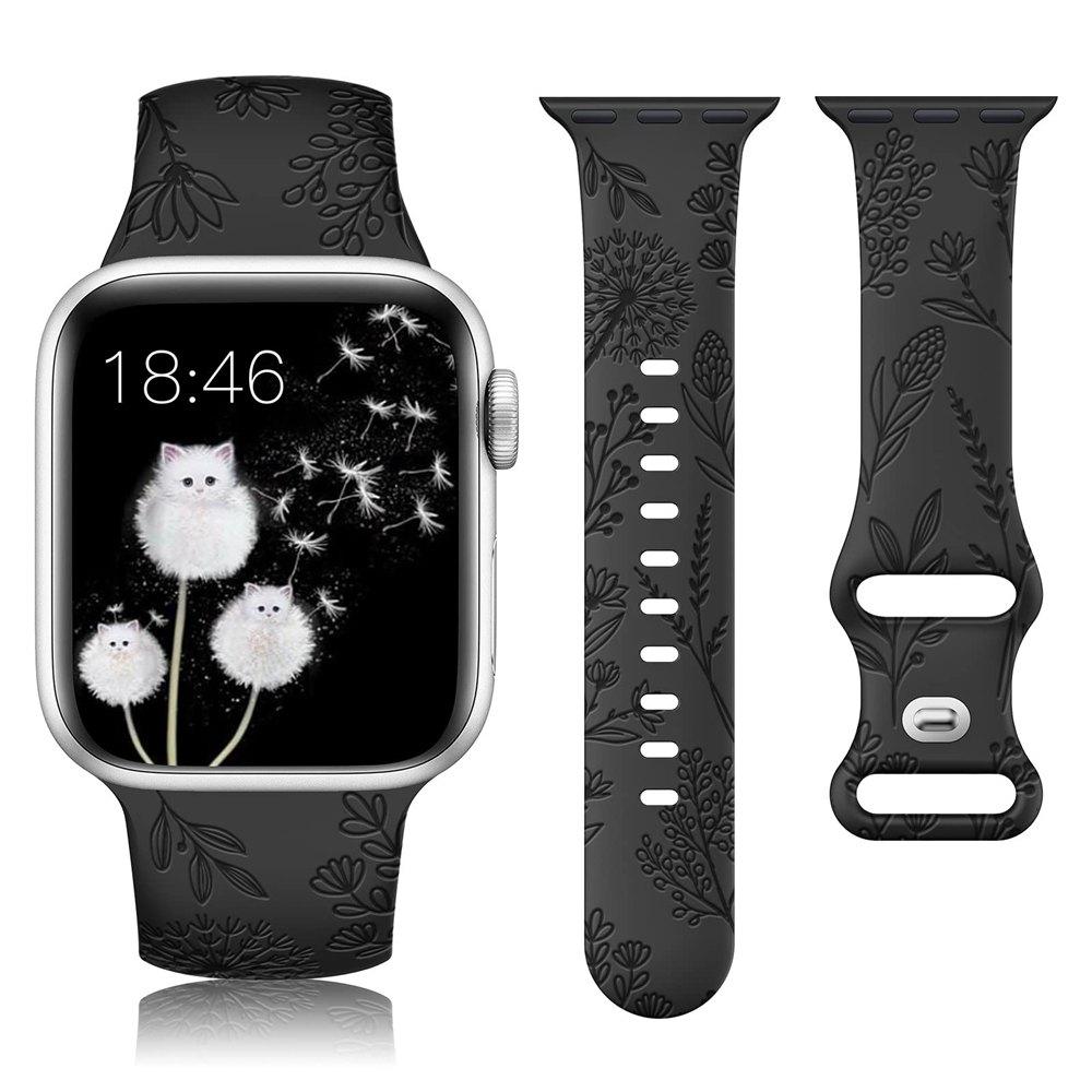 Floral Engraved Band for Apple Watch 41/40/38/42/45/49 Dandelion Flower Pattern Silicone Strap for IWatch 8/7/6/5/4/3/SE