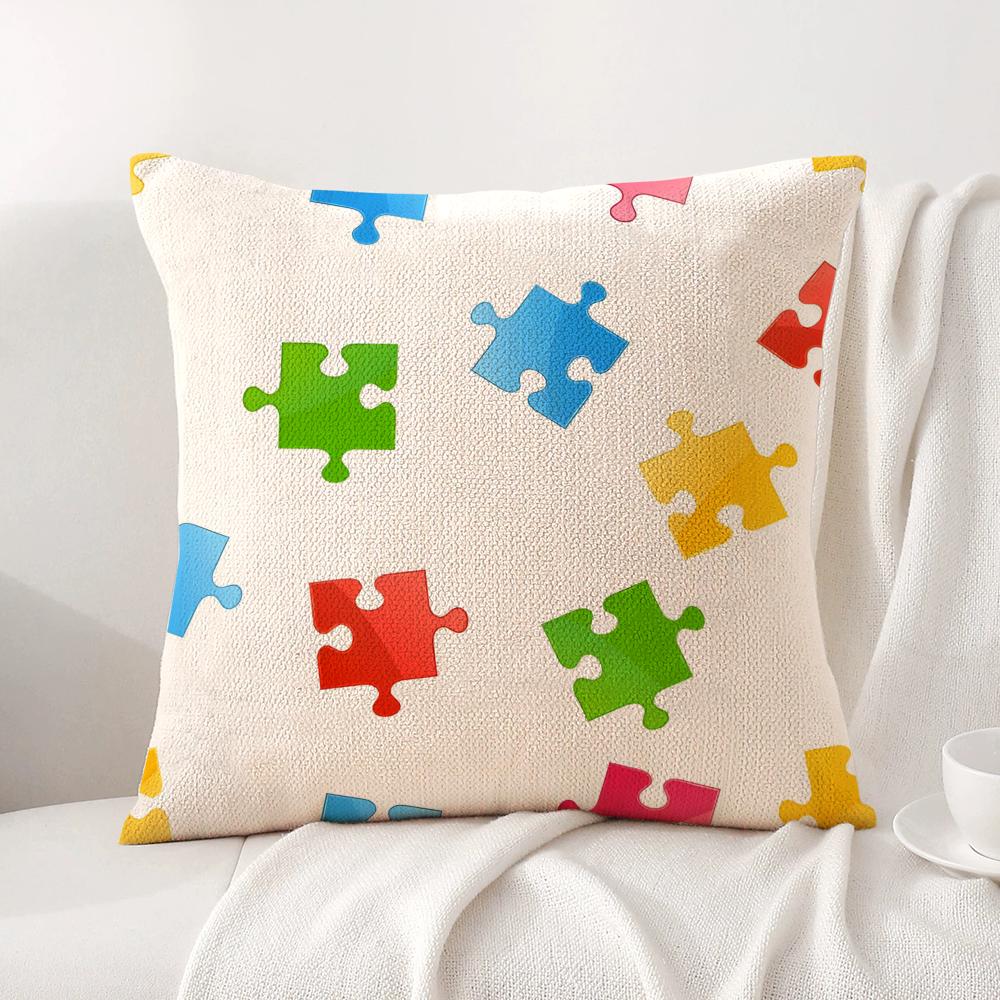 PPuzzle PPiece Cushion Cover Natural Linen Organic Fabric DoubleSided Printing Sofa Home Decor Breathable Bed Pillow