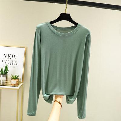 Women's Modal Long Sleeve T-Shirt Crew Neck Solid Slim Fit Basic Undershirt Thin Versatile Casual Top