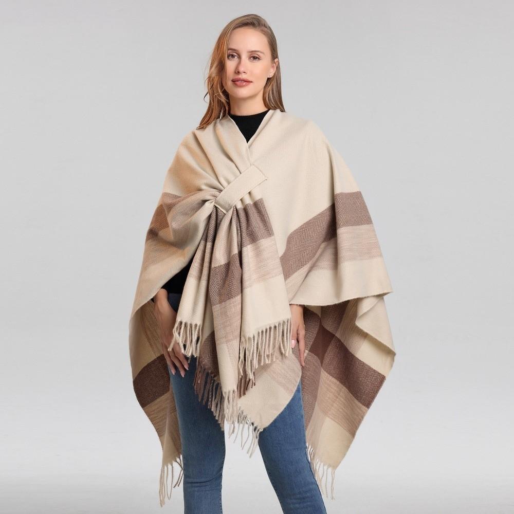 Tassel Soft Wrap Scarf Imitation Cashmere Warm Cloak Fashion Plaid Patterned Shawl Outdoor