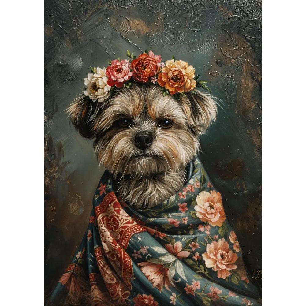 Retro Animals Posters Lion Wolf Rabbit Cat Dog Turtle with Flowers Print Canvas Painting Wall Art Picture Home Room Decor Mural