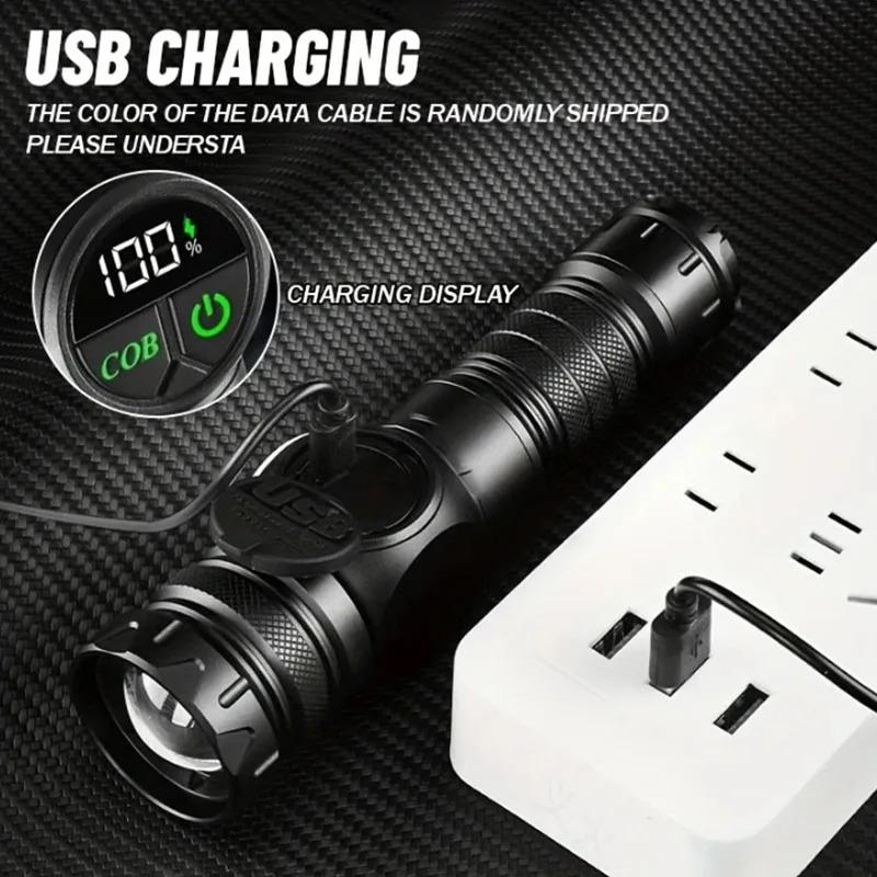 Светодиодный фонарик 5 режимов освещения COB Красный боковой свет с магнитом USB Перезаряжаемый фонарь Встроенный аккумулятор для походов