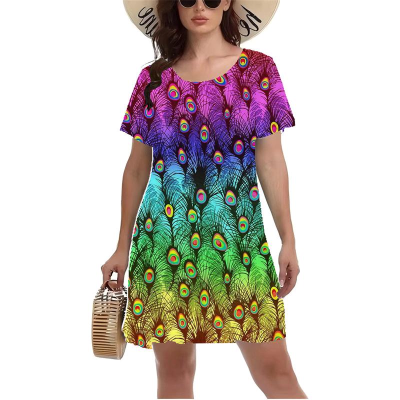Ретро 3D красочное печатное платье женское летнее короткое рукав круглое шея повседневное платье большого размера женский сарафан Vestidos