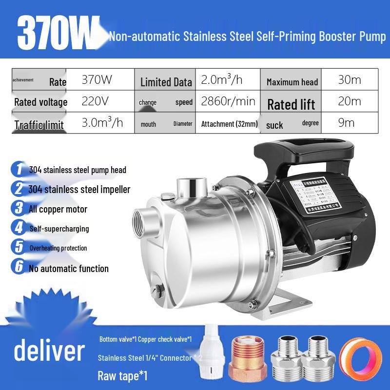 220V Stainless Steel Automatic Self-Priming Jet Pump for Home Well & Tap Water Pressure Boosting