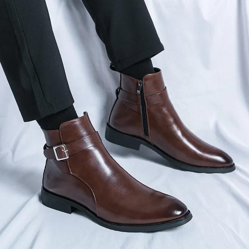 Fashion Luxury Leather Shoes Men's Boots Formal Leather Oxford Shoes Dress Boots Chelsea Business Ankle Boots Men 38-47